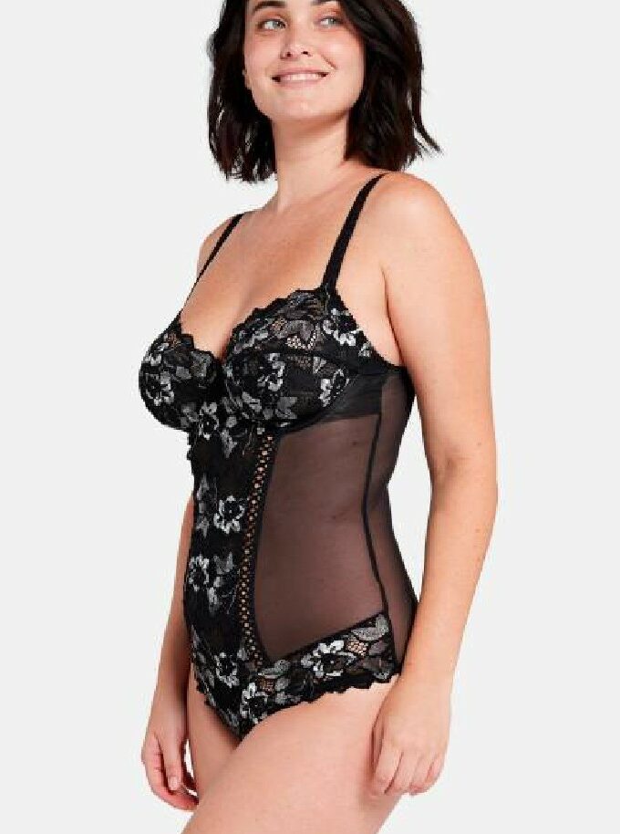Κορμάκι μαύρο δίχρωμο plus size Sans Complexe Gala 20AAI38